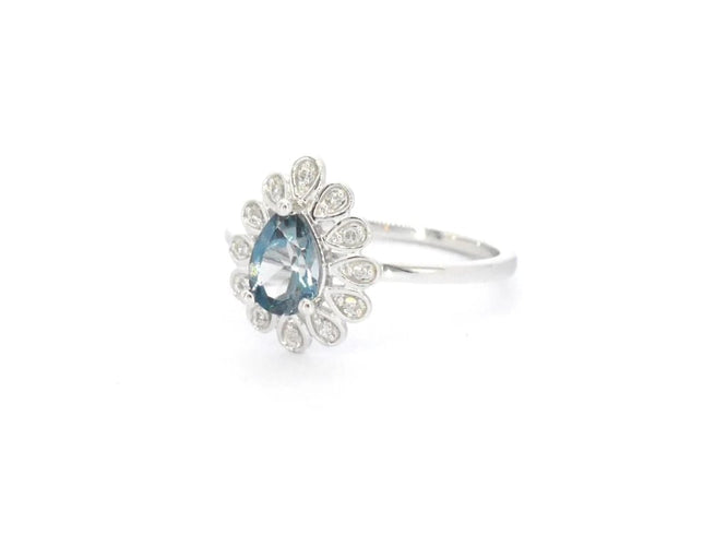 Bague 54 Bague en or blanc 14 carats avec diamants et topaze 58 Facettes 2316
