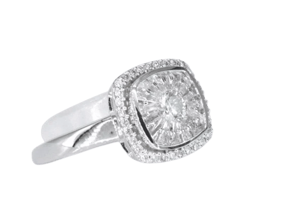 Bague 54 Bague d'entourage en or blanc 14 carats avec diamants 58 Facettes 2035