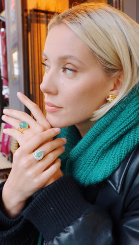 Bague 50 Bague cabochon émeraude 15 carats en or jaune 58 Facettes