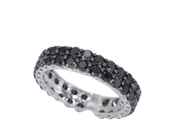 Bague 54 Bague d’éternité en or blanc 14 carats avec diamants noirs 58 Facettes 2210