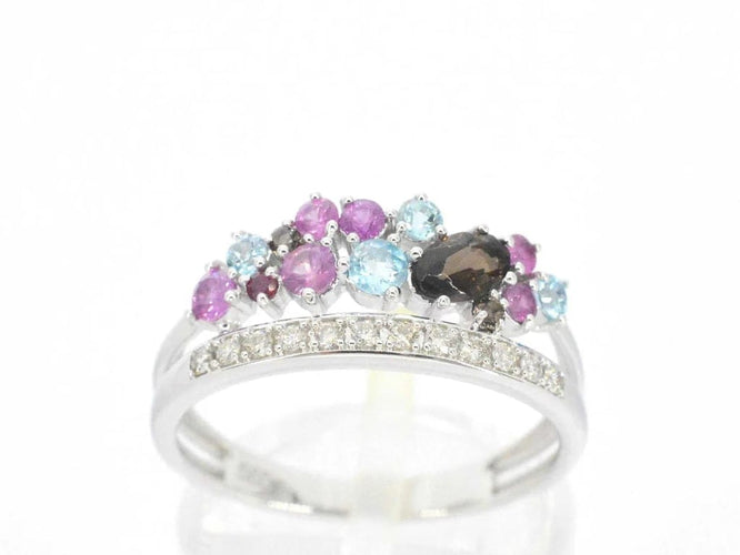 Bague 54 Bague en or blanc 14 carats avec diamants et pierres précieuses 58 Facettes 2317