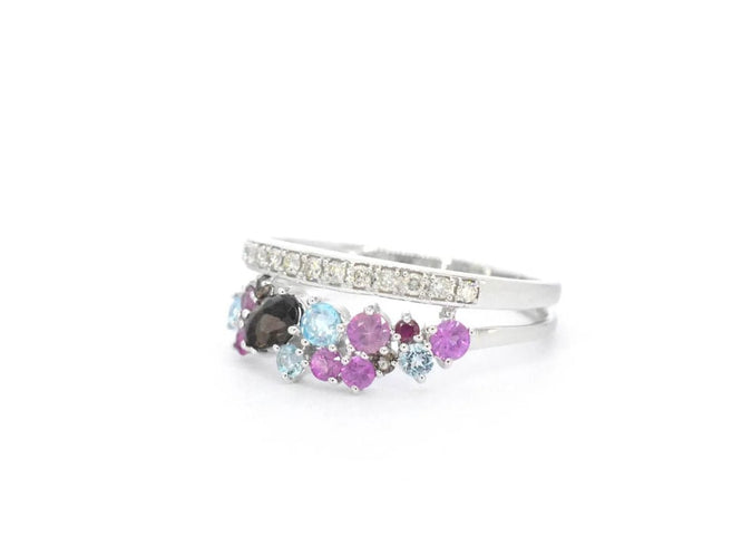 Bague 54 Bague en or blanc 14 carats avec diamants et pierres précieuses 58 Facettes 2317