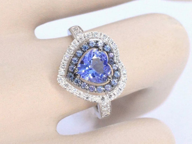 Bague 54 Bague en or blanc 14 carats avec diamants et tanzanite 58 Facettes 2326