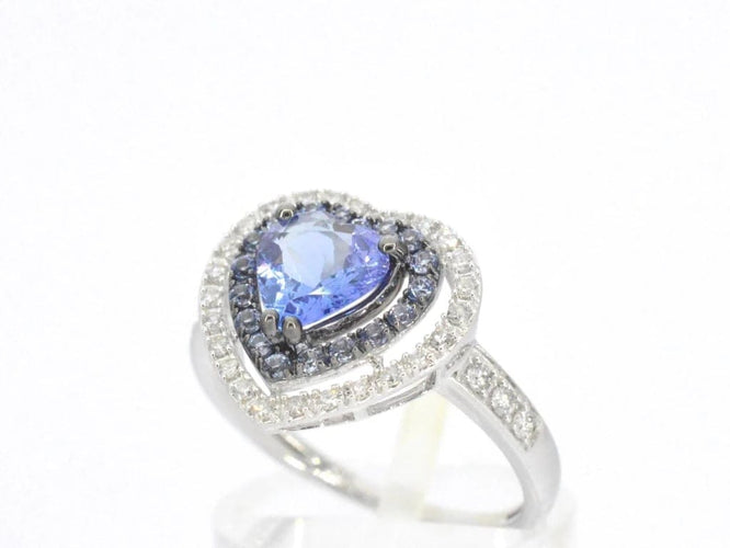 Bague 54 Bague en or blanc 14 carats avec diamants et tanzanite 58 Facettes 2326