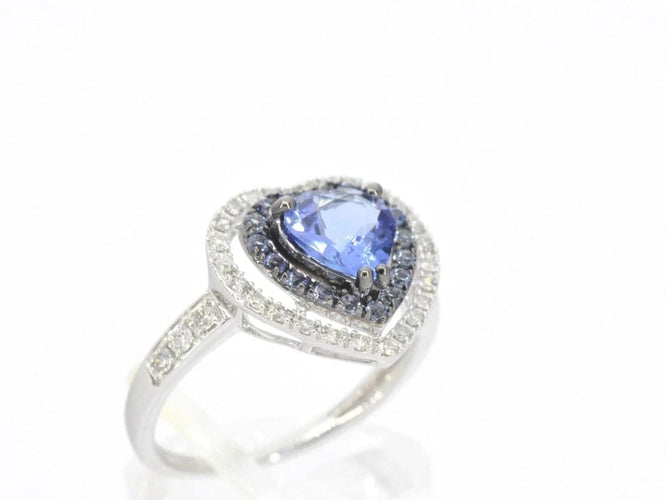 Bague 54 Bague en or blanc 14 carats avec diamants et tanzanite 58 Facettes 2326