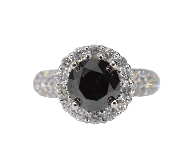 Bague 54 Bague entourage en or blanc 18 carats avec diamants et diamant noir 58 Facettes 2049