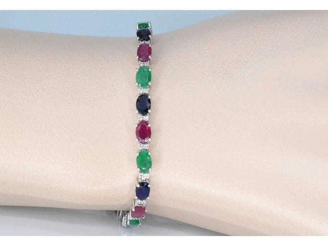 Bracelet Bracelet tennis en or blanc 14 carats avec diamants et pierres précieuses 58 Facettes 2068