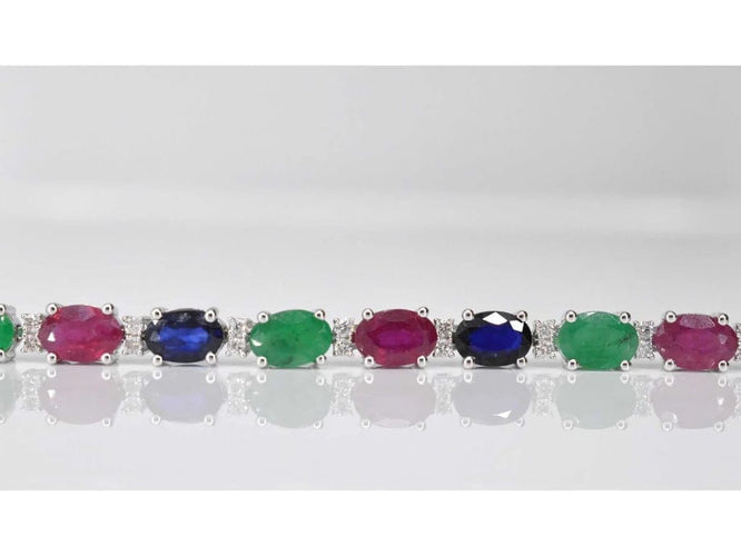 Bracelet Bracelet tennis en or blanc 14 carats avec diamants et pierres précieuses 58 Facettes 2068