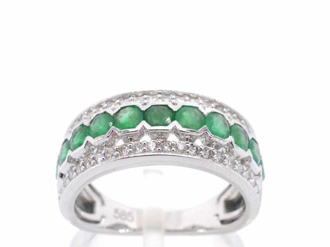 Bague 54 Bague en or blanc 14 carats avec diamants et émeraude 58 Facettes 2071