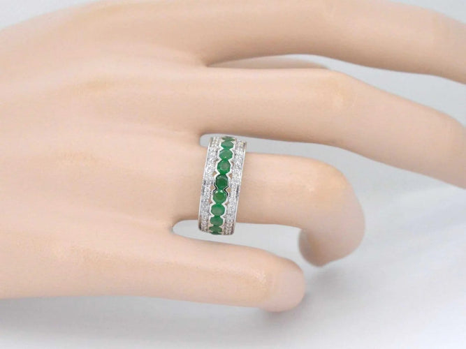 Bague 54 Bague en or blanc 14 carats avec diamants et émeraude 58 Facettes 2071