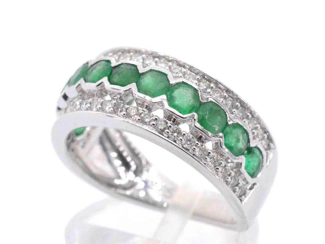 Bague 54 Bague en or blanc 14 carats avec diamants et émeraude 58 Facettes 2071