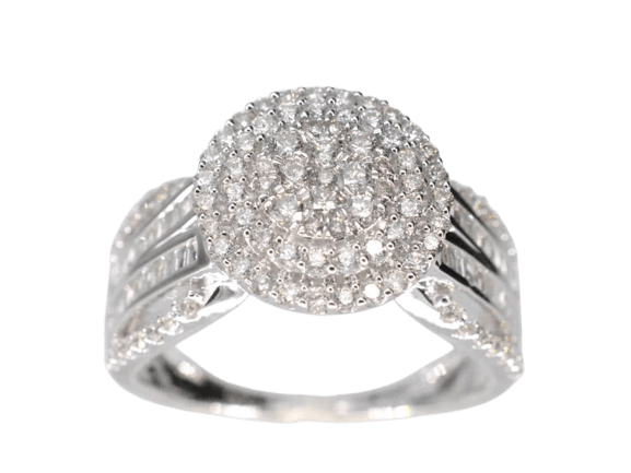 Bague 54 Bague d’entourage en or blanc 14 carats avec diamants 58 Facettes 2079