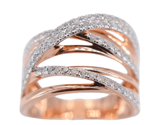 Bague 54 Bague en or rose 14 carats sertie de diamants taille brillant 58 Facettes 2182