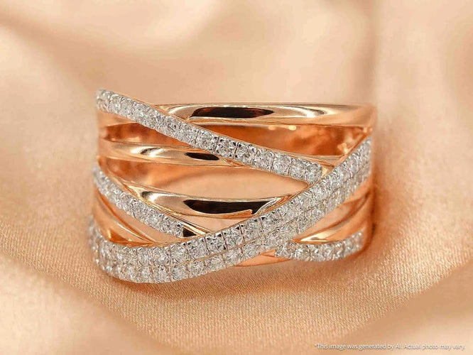 Bague 54 Bague en or rose 14 carats sertie de diamants taille brillant 58 Facettes 2182