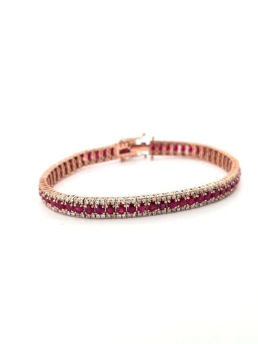 Bracelet Bracelet tennis en or rose avec rubis et diamants 58 Facettes