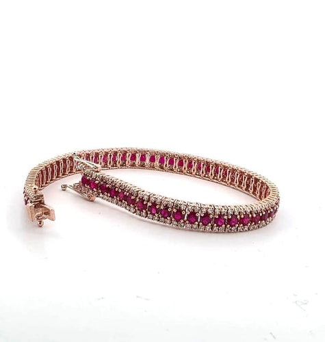 Bracelet Bracelet tennis en or rose avec rubis et diamants 58 Facettes