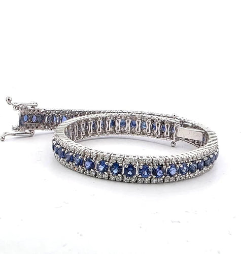 Bracelet Bracelet tennis - Bracelet en or blanc 18 carats, saphirs et diamants 58 Facettes