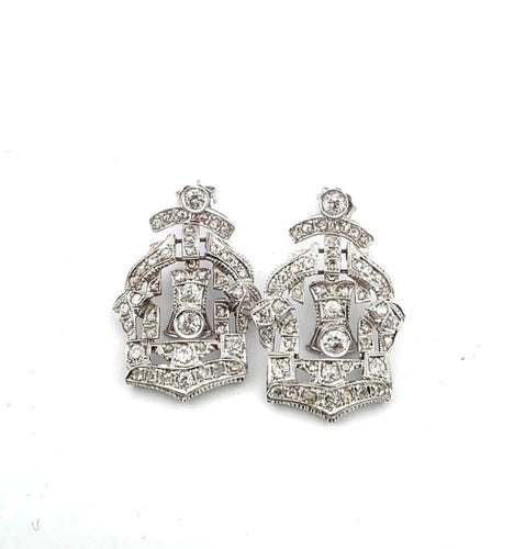 Boucles d'oreilles Boucles d’oreilles couronne en platine et diamants taille Old Mine 58 Facettes