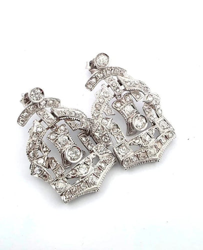 Boucles d'oreilles Boucles d’oreilles couronne en platine et diamants taille Old Mine 58 Facettes