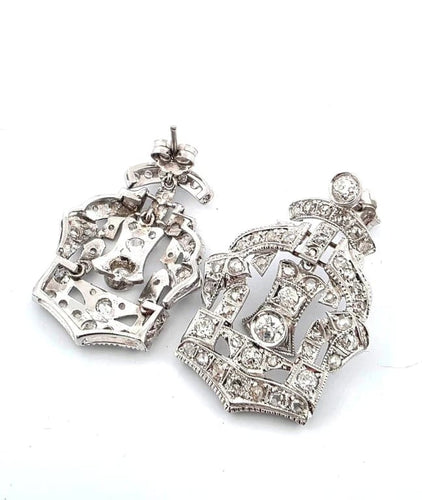 Boucles d'oreilles Boucles d’oreilles couronne en platine et diamants taille Old Mine 58 Facettes