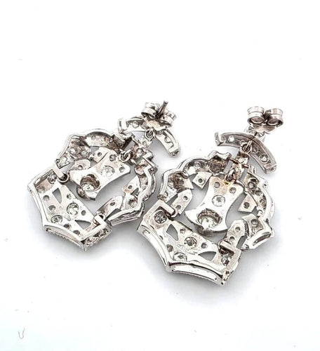 Boucles d'oreilles Boucles d’oreilles couronne en platine et diamants taille Old Mine 58 Facettes