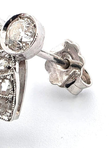 Boucles d'oreilles Boucles d’oreilles couronne en platine et diamants taille Old Mine 58 Facettes