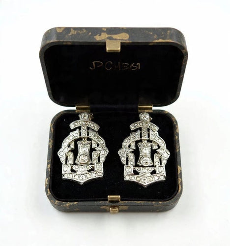 Boucles d'oreilles Boucles d’oreilles couronne en platine et diamants taille Old Mine 58 Facettes