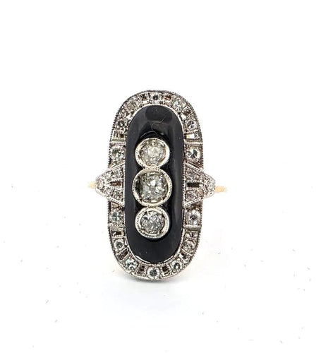 Bague 55 2021 F - Bague en or jaune 18 carats avec onyx et diamants 58 Facettes