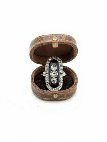 Bague 55 2021 F - Bague en or jaune 18 carats avec onyx et diamants 58 Facettes