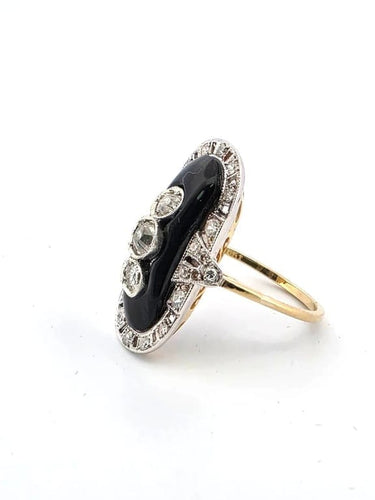 Bague 55 2021 F - Bague en or jaune 18 carats avec onyx et diamants 58 Facettes