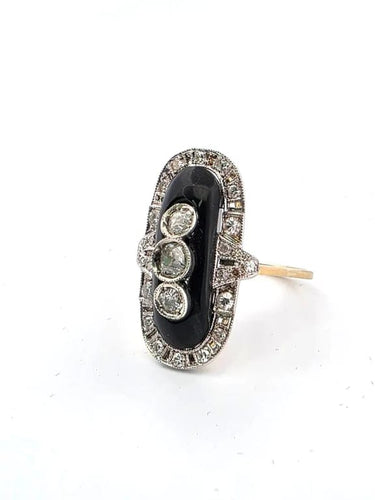 Bague 55 2021 F - Bague en or jaune 18 carats avec onyx et diamants 58 Facettes