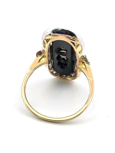 Bague 55 2021 F - Bague en or jaune 18 carats avec onyx et diamants 58 Facettes