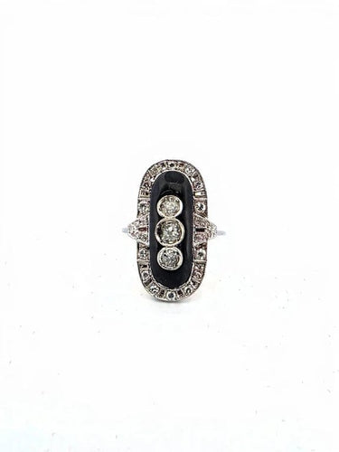 Bague 55 2021 F - Bague en or jaune 18 carats avec onyx et diamants 58 Facettes