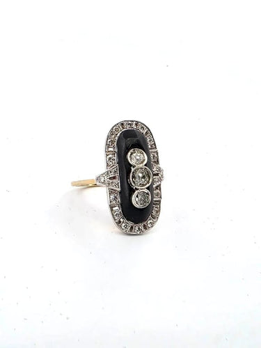 Bague 55 2021 F - Bague en or jaune 18 carats avec onyx et diamants 58 Facettes