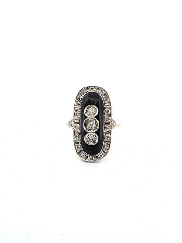 Bague 55 2021 F - Bague en or jaune 18 carats avec onyx et diamants 58 Facettes