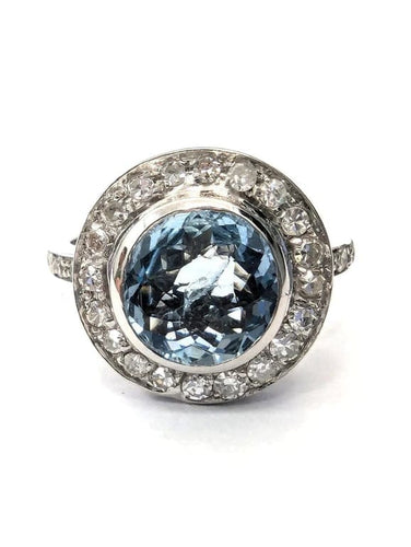 Bague 55 Bague en or blanc 18 ct avec aigue-marine et diamants 58 Facettes