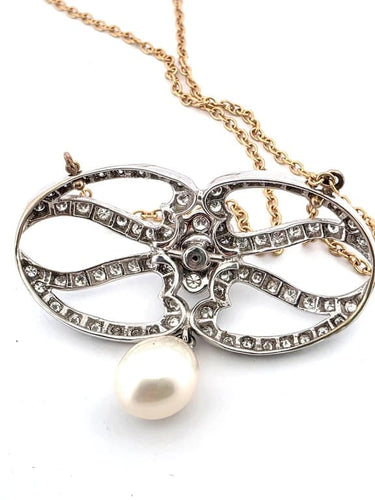 Pendentif Pendentif Art déco en platine et or avec diamants et perle 58 Facettes