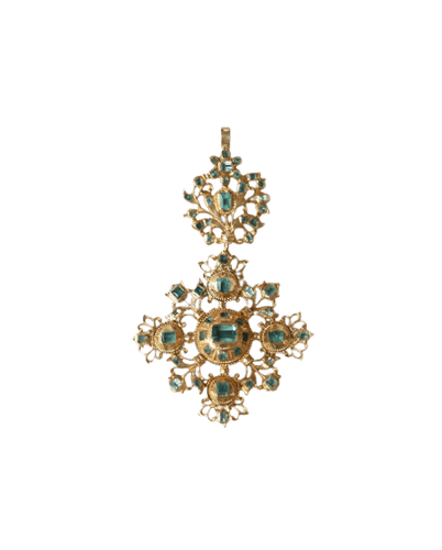Pendentif Croix XVIIIe siècle - Pendentif en or jaune et émeraudes 58 Facettes