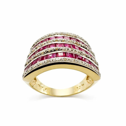 Bague 55 Bague vintage multibande en or jaune 750 avec rubis et diamants 58 Facettes 50358