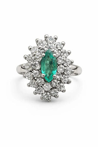 Bague 55 Bague Art déco en or blanc 750 avec diamants et émeraude marquise 58 Facettes 50360