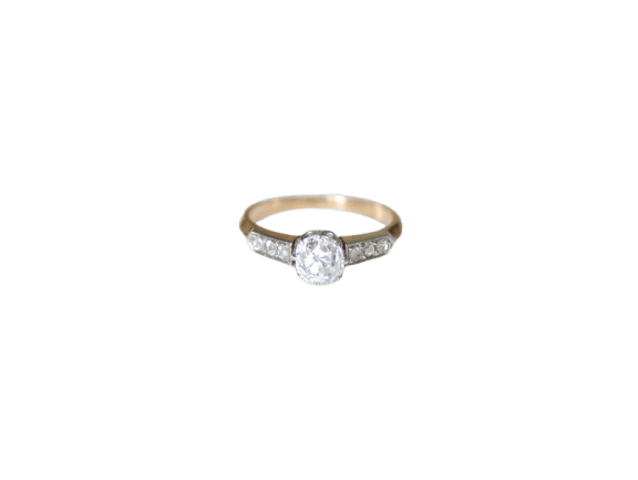 Bague 56 Solitaire - Bague diamant taille ancienne en or rose et platine 58 Facettes
