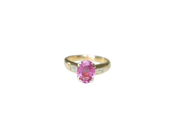 Bague Bague tourmaline rose et diamants baguette en or jaune 58 Facettes