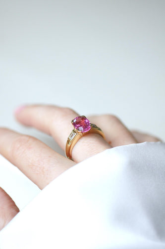 Bague Bague tourmaline rose et diamants baguette en or jaune 58 Facettes