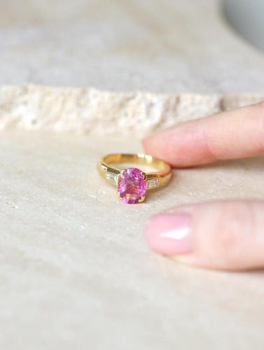 Bague Bague tourmaline rose et diamants baguette en or jaune 58 Facettes
