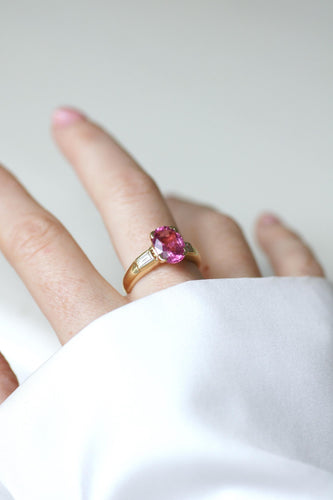 Bague Bague tourmaline rose et diamants baguette en or jaune 58 Facettes