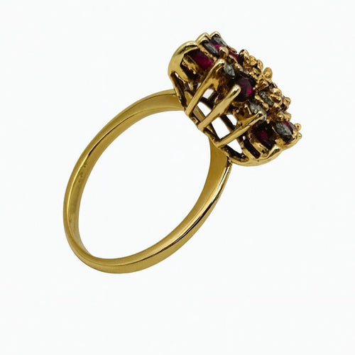 Bague 54 Bague motif floral étoilé en or jaune 750 avec rubis et diamants 58 Facettes 50156