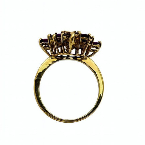 Bague 54 Bague motif floral étoilé en or jaune 750 avec rubis et diamants 58 Facettes 50156