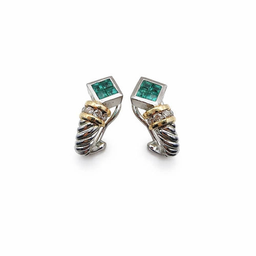 Boucles d'oreilles Boucles d'oreilles en or blanc et jaune, émeraudes et diamants 58 Facettes 50395