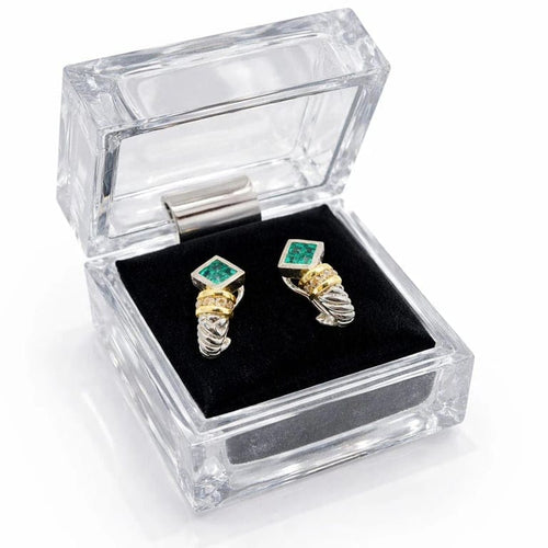 Boucles d'oreilles Boucles d'oreilles en or blanc et jaune 750 avec émeraudes et diamants 58 Facettes 50395