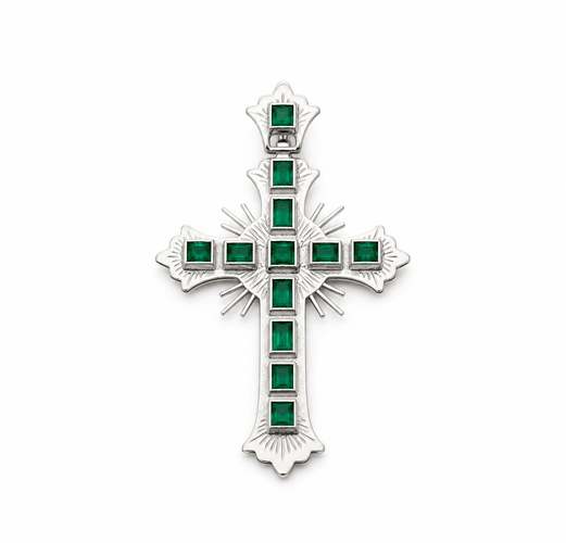Pendentif Pendentif croix - Émeraudes colombiennes taille carrée en or 18k 58 Facettes 50400